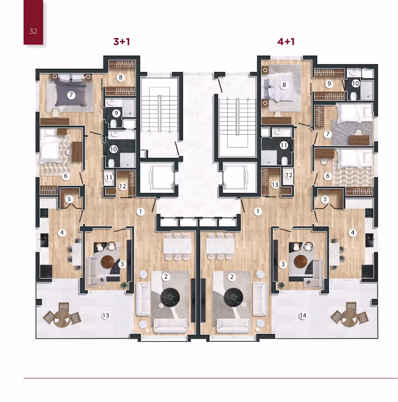 Öniz Ay 3+1 · 3+1 daire kat planı · 145,87 m² brüt