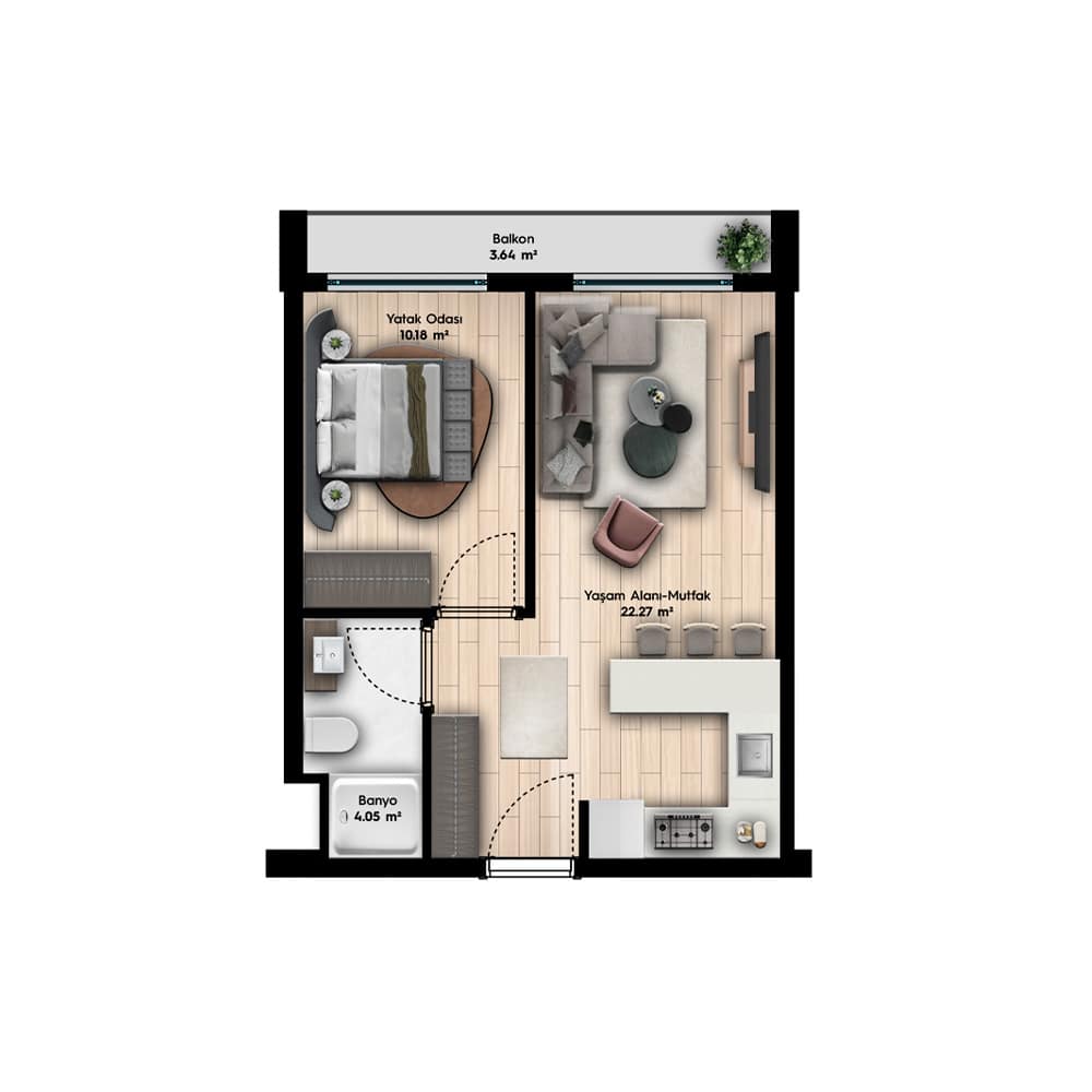 Z Koru Ovacık 1+1 · 1+1 daire planı · 40,14 m²